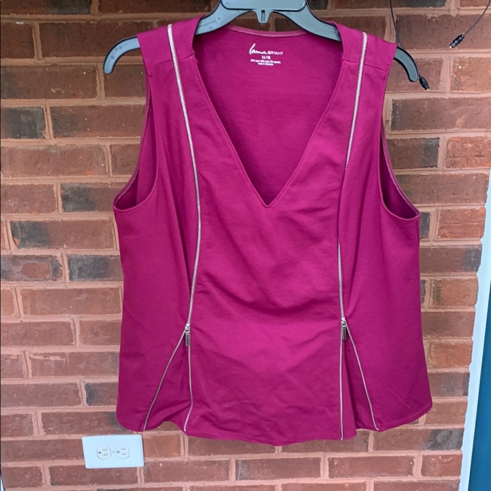 Lane Bryant Pink Wrap Tank Top with White Piping